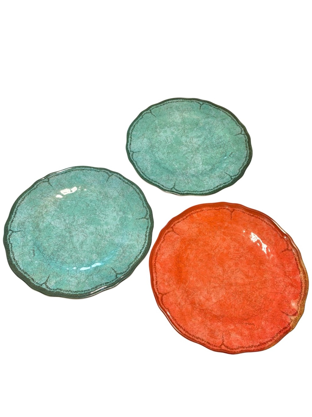 Citrus Grove Crackle Melamine Dinner Plate Set of 3 Green & Orange